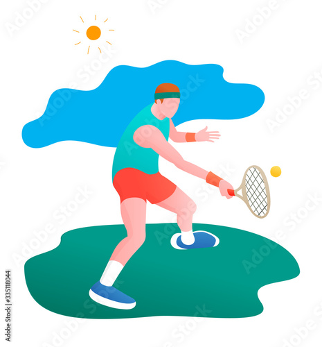 Man playing tennis. Vector illustration in a flat style. Isolated on a white background. Sports concept.