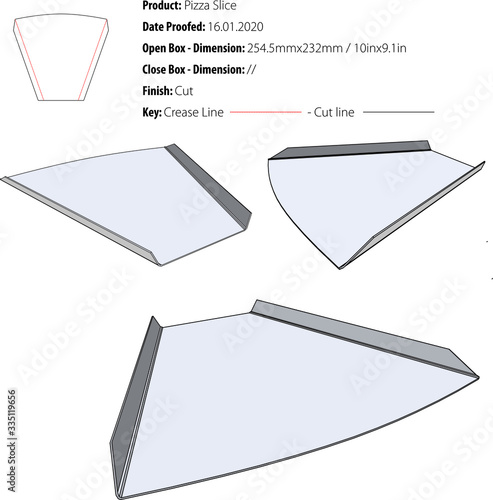 Pizza Slice box template die cut vector