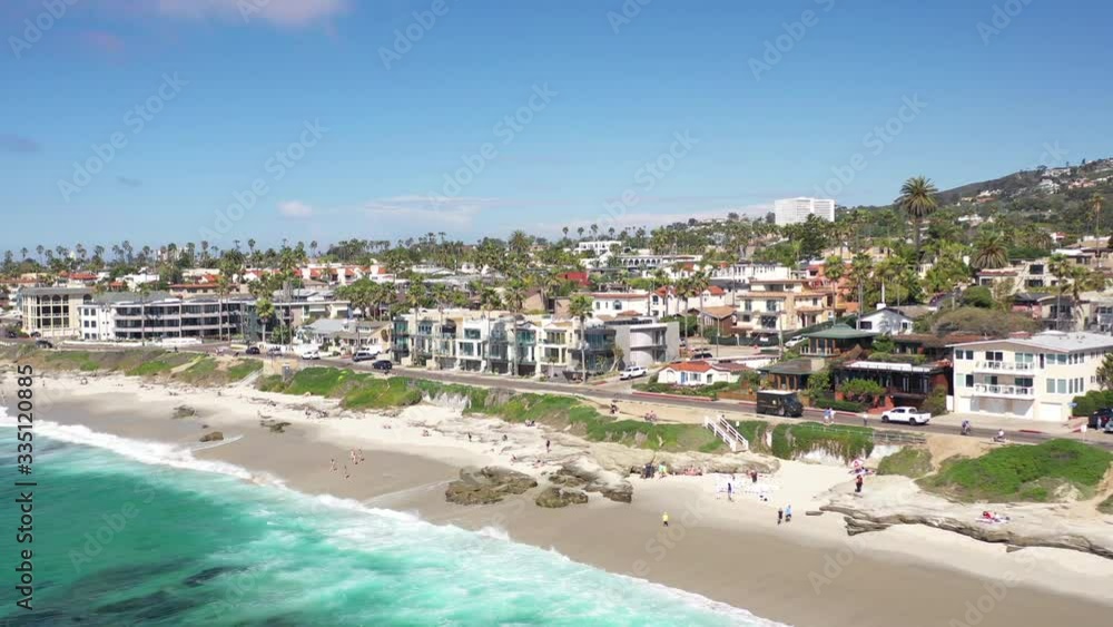 Flying Away from Beach Town on the Pacific Ocean Coast Flying Away from Beach Town on the Pacific Ocean Coast