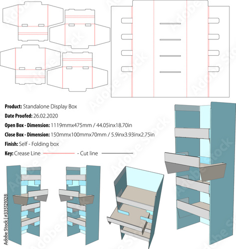 Standalone display box packaging structural design die cut vector