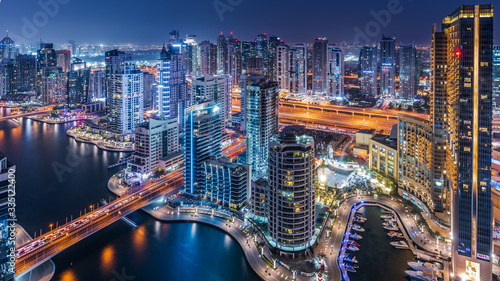 The beauty of skyline at night in Dubai Marina just from the top © malangusha