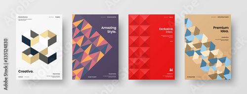 Company identity brochure template collection. Business presentation vector A4 vertical orientation front page mock up set. Corporate report cover abstract geometric illustration design layout bundle.