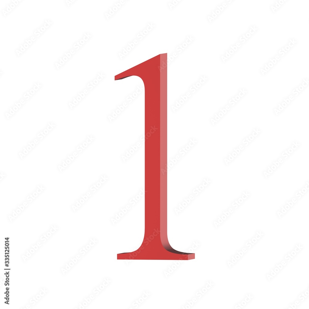 3D rendering red number 1 isolate on white background 3D rendering red number 1 isolate on white background