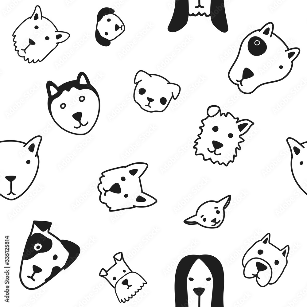 Fototapeta premium Vector Cartoon Cute Dog Face Seamless Pattern background.