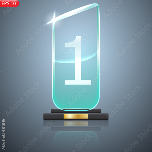 Glass Trophy Award. First place Prize plaque