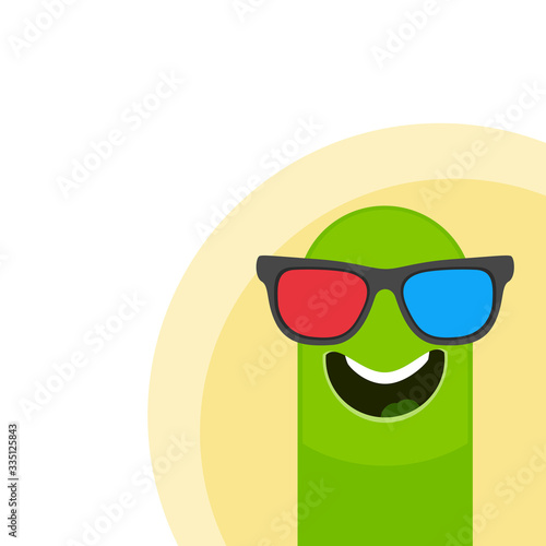 Vector funny cartoon character with 3D glasses