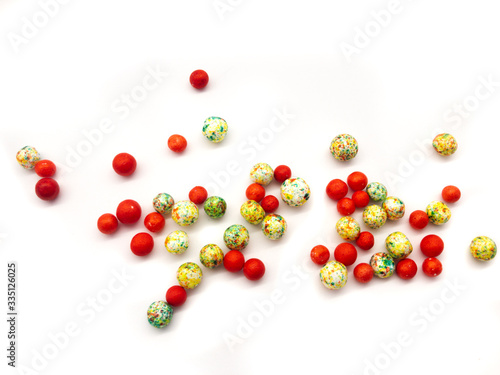 Foam plastic bait isolated on white background. Balls for fishing. Bait for fish. Lure. 