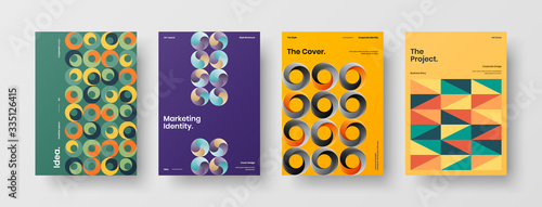 Company identity brochure template collection. Business presentation vector A4 vertical orientation front page mock up set. Corporate report cover abstract geometric illustration design layout bundle.