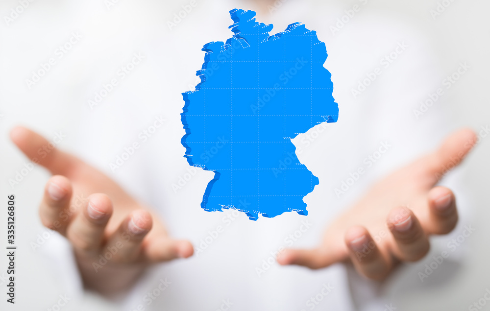 3D map of Germany. Map of Germany land border with flag. Germany map on white background. 3d rendering. 3D map of Germany. Map of Germany land border with flag. Germany map on white background. 3d rendering.