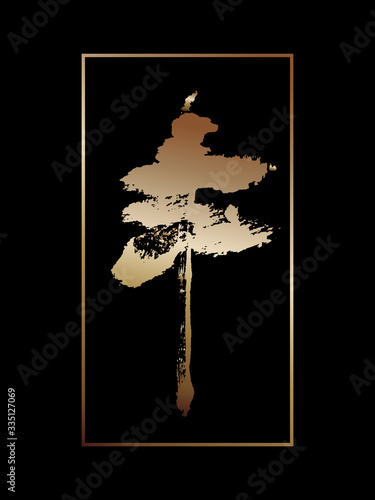 Stylized image of a tree, pine, cedar in the style of Eastern brush painting.