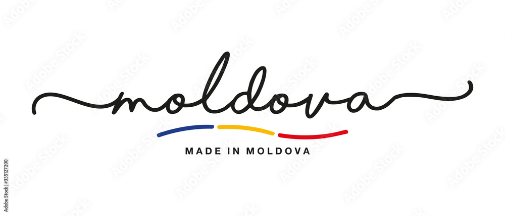 Made in Moldova handwritten calligraphic lettering logo sticker flag ribbon banner Made in Moldova handwritten calligraphic lettering logo sticker flag ribbon banner