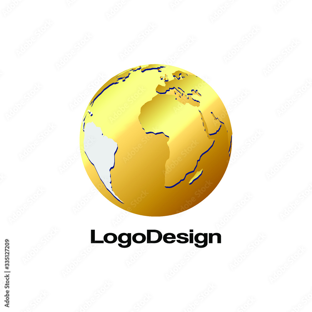 Gold globe icon. Glossy Earth business industry vector concept.