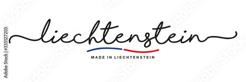 Made in Liechtenstein handwritten calligraphic lettering logo sticker flag ribbon banner