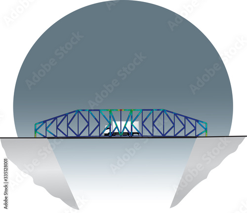 Finite element analysis of a bridge between two cliffs being crossed by a truck - gray background