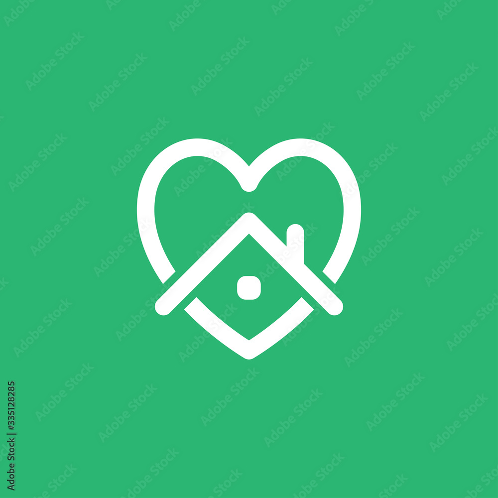 Heart icon with house shape within. Stay at home campaign symbol. Vector illustration. Quarantine love. Heart icon with house shape within. Stay at home campaign symbol. Vector illustration. Quarantine love.