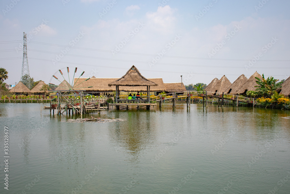 Fototapeta premium A beautiful view of lotus flower field at Siem Reap, Cambodia.