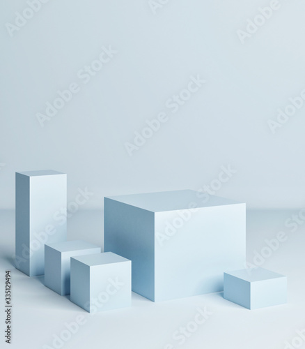 Mockup the podium for product design, blue background color, 3d render, 3d illustration