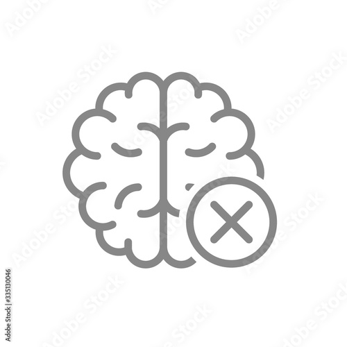 Brain with cross checkmark line icon. Diseases internal organ symbol