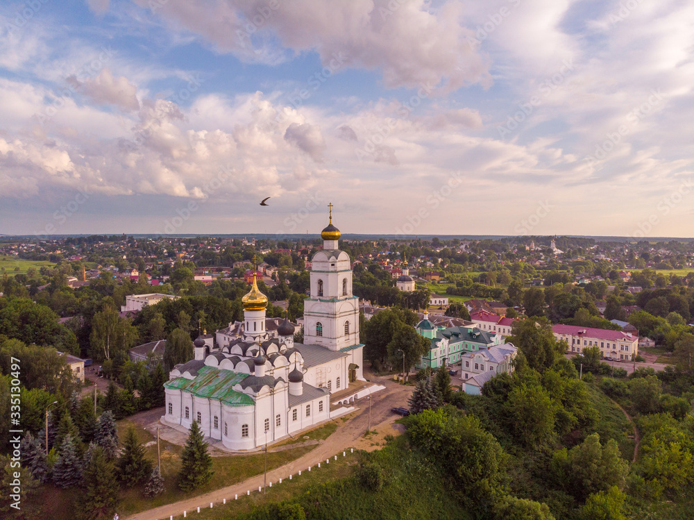 Russia. Vyazma. Holy Trinity Cathedral in summer day. Aerial photography