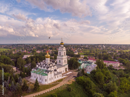 Russia. Vyazma. Holy Trinity Cathedral in summer day. Aerial photography