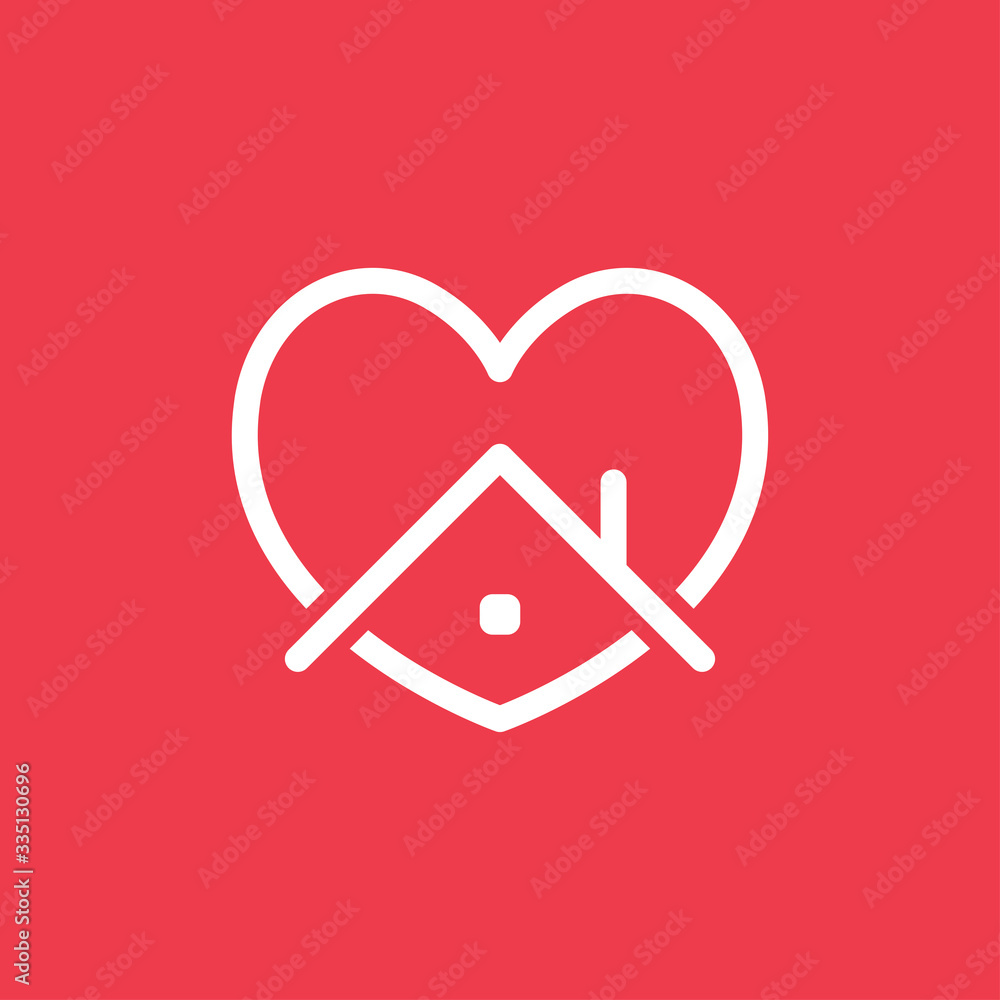 Heart icon with house shape within. Stay at home campaign symbol. Vector illustration. Quarantine love. Heart icon with house shape within. Stay at home campaign symbol. Vector illustration. Quarantine love.