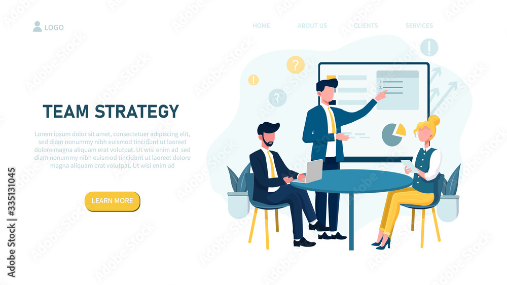 Illustrated team strategy concept with people in business meeting. Vector Illustration