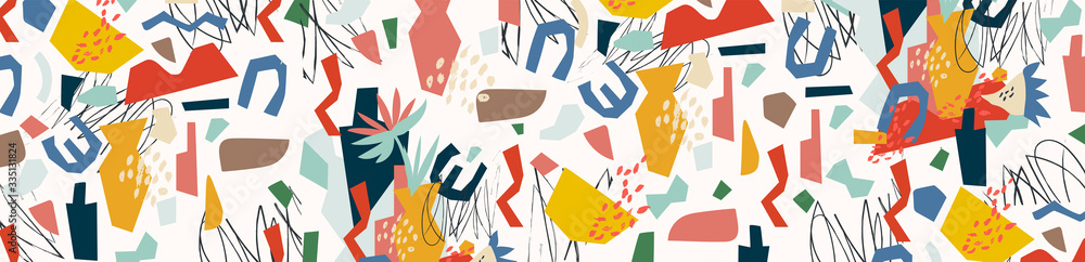 Abstract floral geometry elements paper collage baner