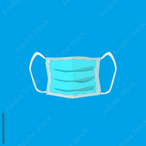 Protective medical face mask on blue background. Vector icon. Front side.