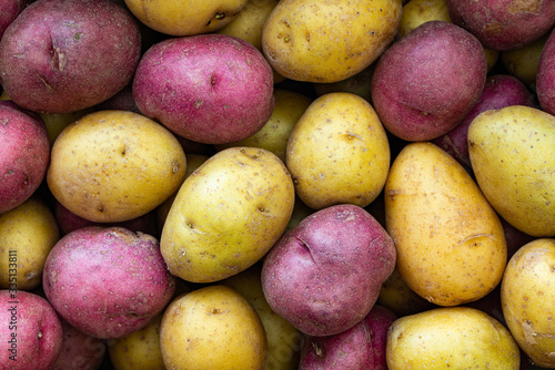 Close up of red and yellow bite size potatoes
