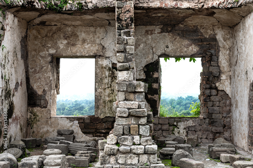 epic temple located in the jungle
old bricks with two windows