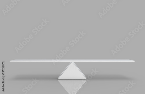 3d rendering. Empty blank silver aluminium triangle balance scale with clipping path on gray background.