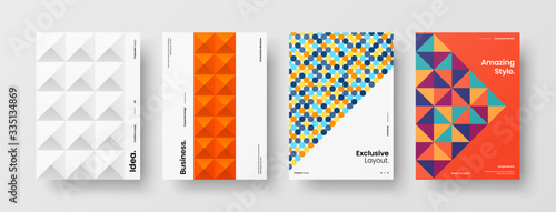 Company identity brochure template collection. Business presentation vector A4 vertical orientation front page mock up set. Corporate report cover abstract geometric illustration design layout bundle.
