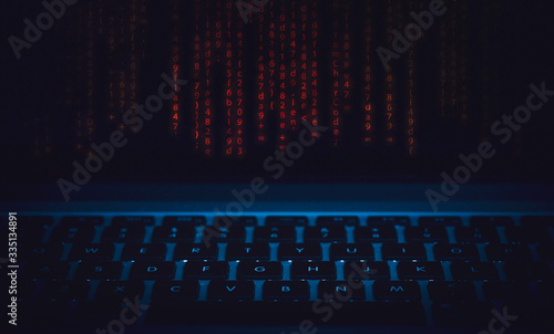 code and keyboard blue background ethical hacking concept 