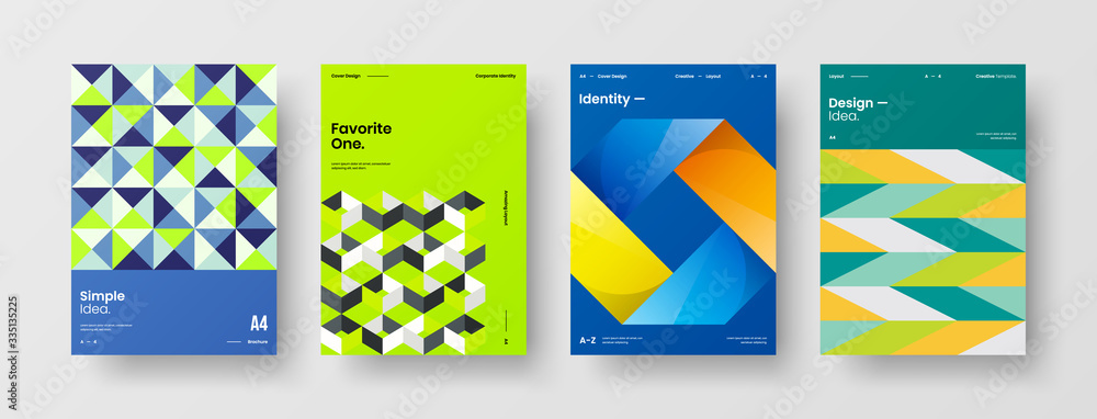 Company identity brochure template collection. Business presentation vector A4 vertical orientation front page mock up set. Corporate report cover abstract geometric illustration design layout bundle. Company identity brochure template collection. Business presentation vector A4 vertical orientation front page mock up set. Corporate report cover abstract geometric illustration design layout bundle.