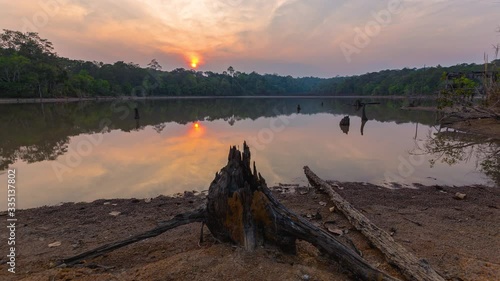 4k Timelapse Viewpoint sunrise at Thung ka mang in Phu Khieo Wildlife Sanctuary at Chaiyaphum, Thailand photo