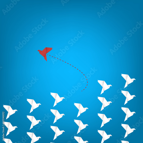Free Download hink differently concept. Be different. Red bird changing direction. New idea, change, trend, courage, creative solution, innovation and unique way concept	 - GFXLoad