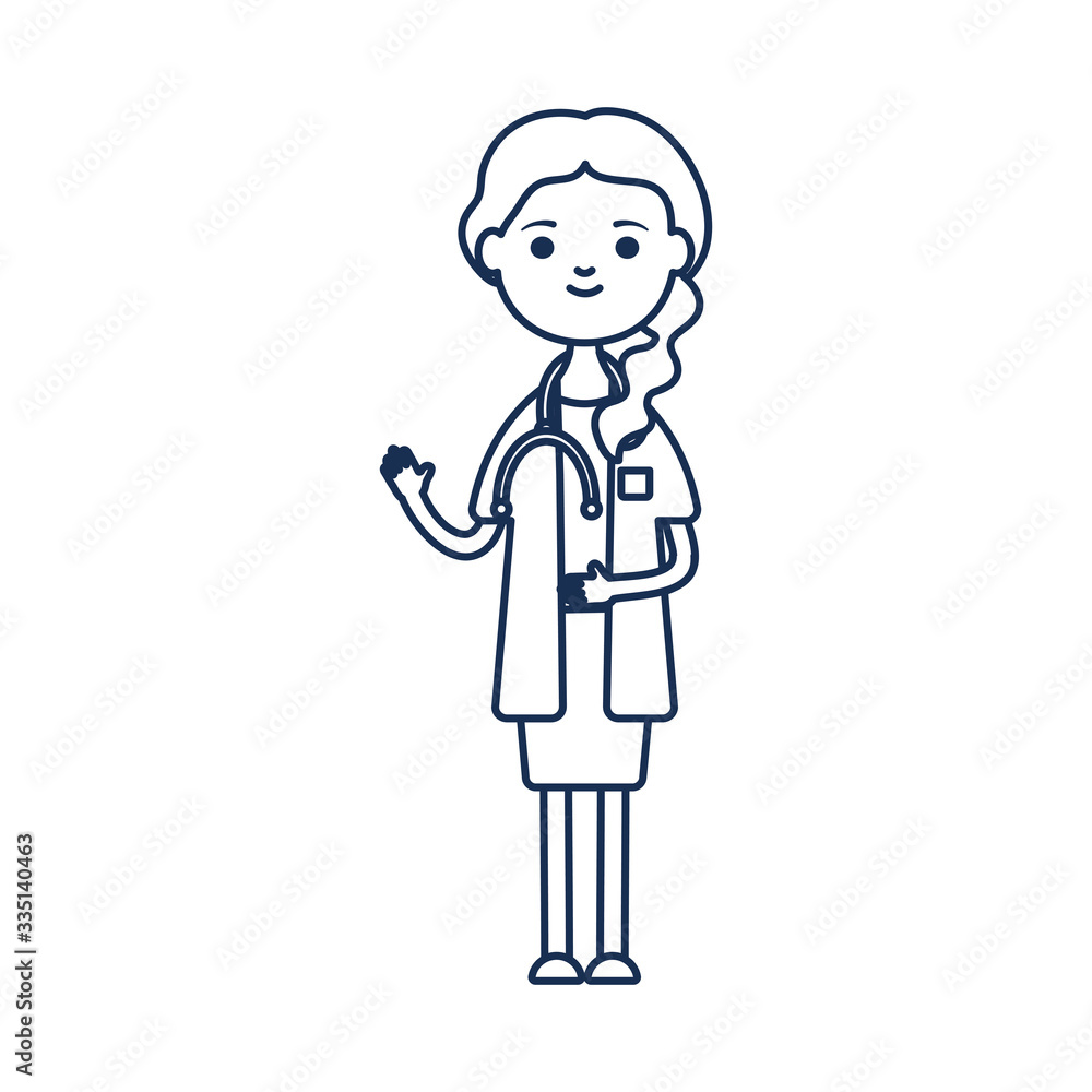 doctor young woman standing icon, line style doctor young woman standing icon, line style