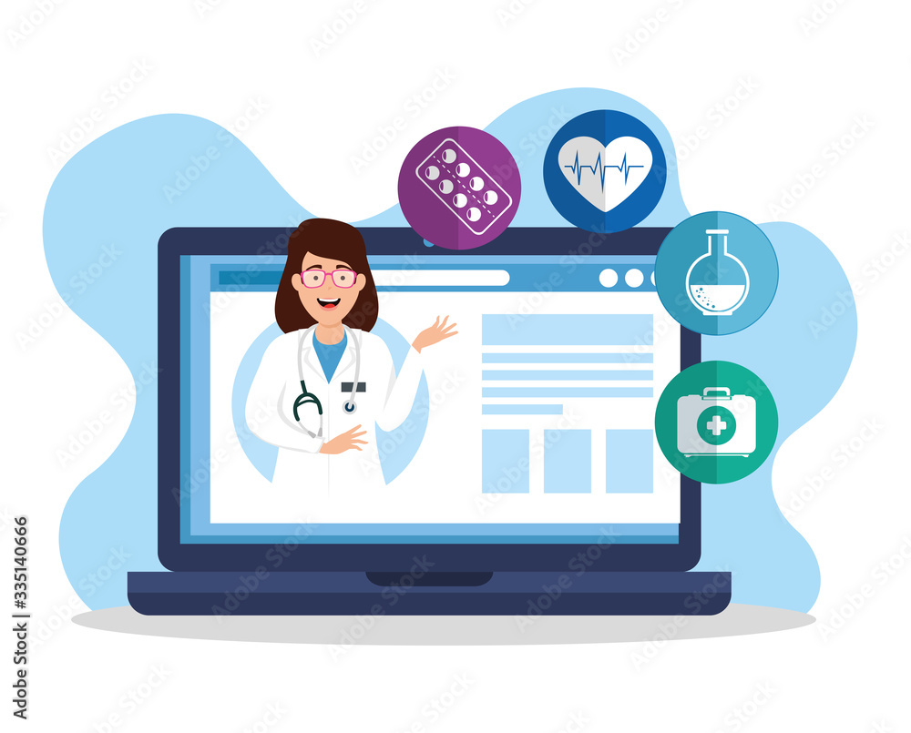 medicine online technology with laptop and icons vector illustration design medicine online technology with laptop and icons vector illustration design