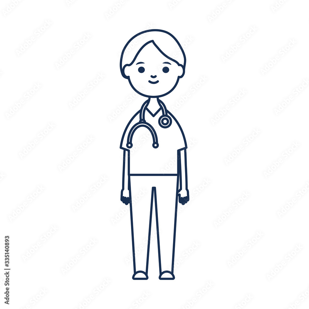 cartoon doctor standing with stethoscope icon, line style cartoon doctor standing with stethoscope icon, line style