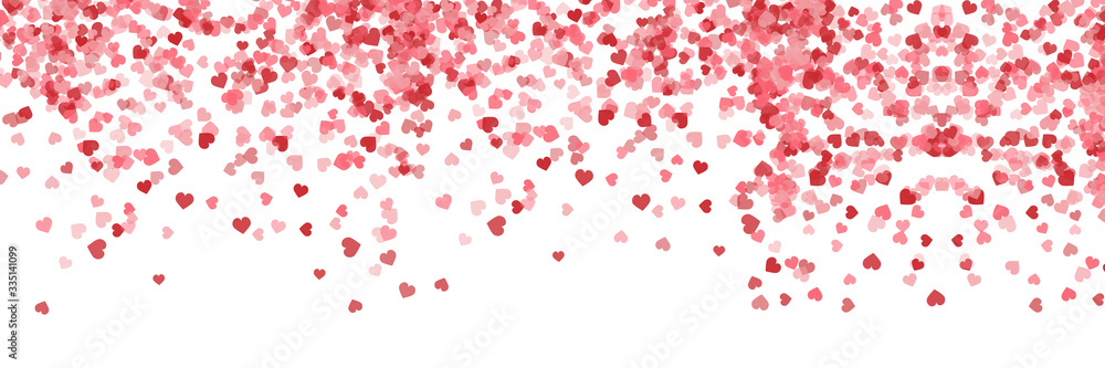 Love celebration's background with pink falling hearts over white.