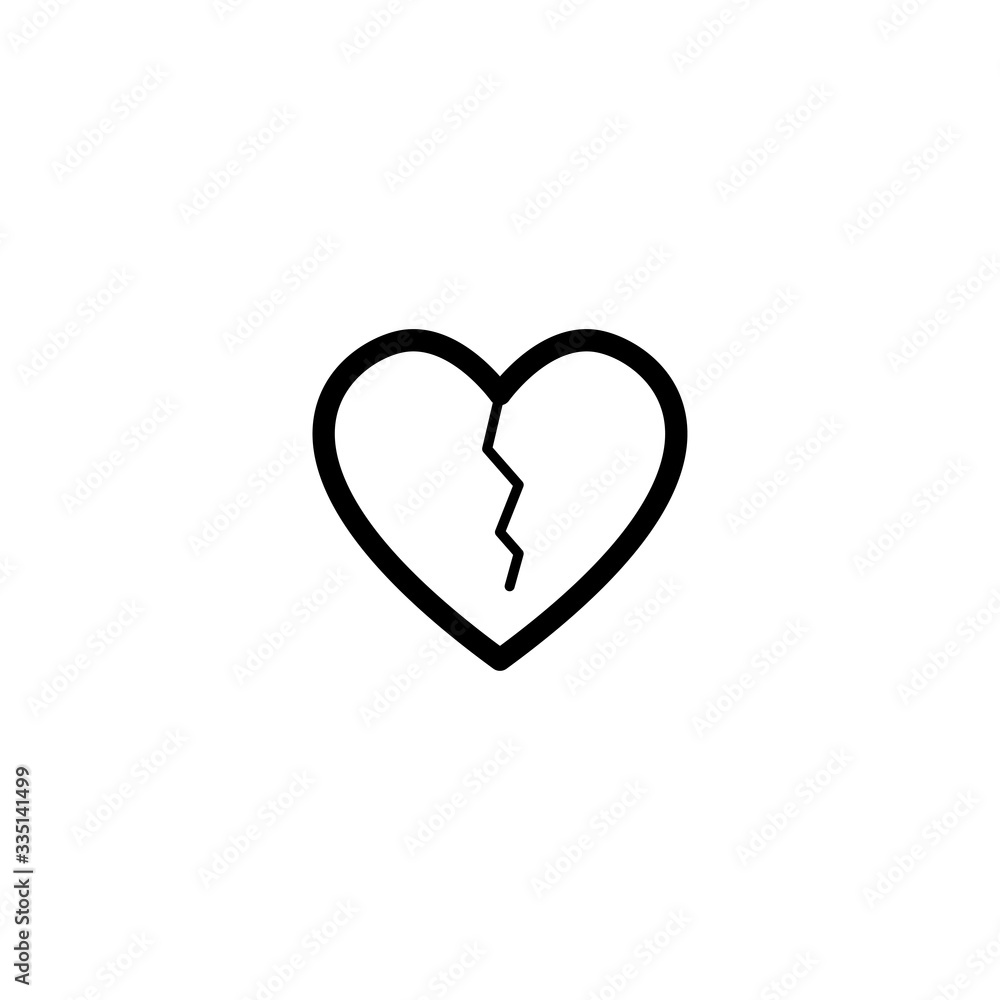 Broken heart icon in trendy flat style isolated on background. Broken heart icon page symbol for your web site design Broken heart icon logo, app, UI. Vector illustration