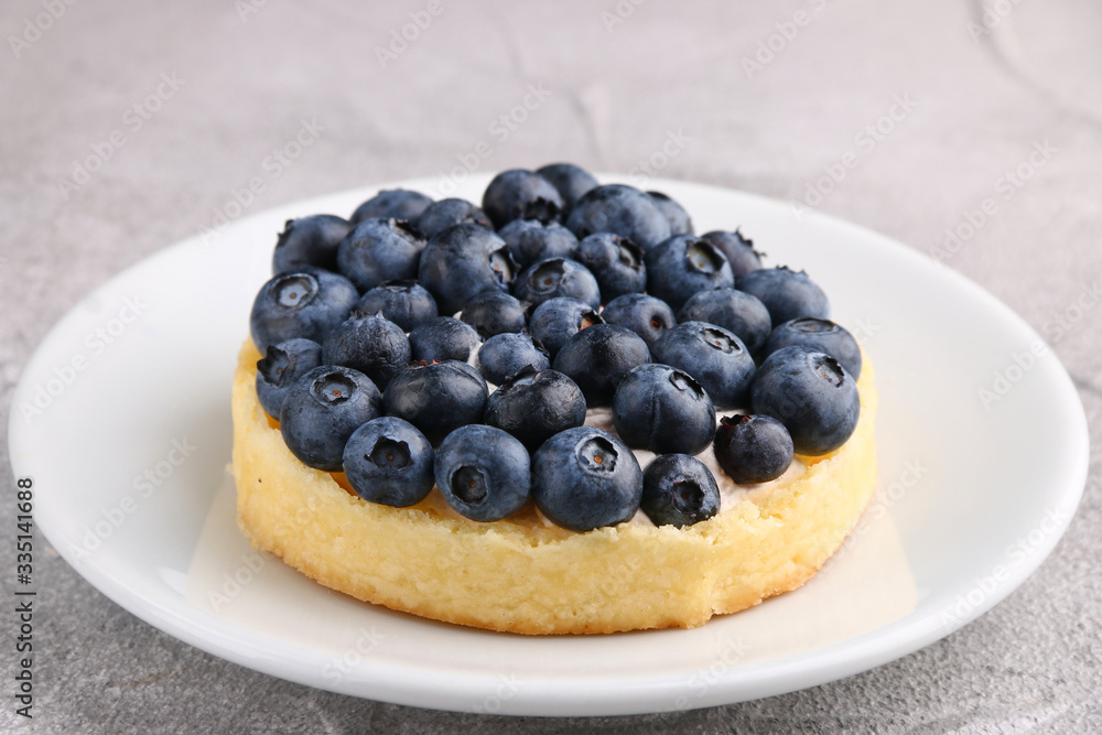 Blueberry tart on the table. tart with blueberry in plate and light background. closeup Blueberry tart on the table. tart with blueberry in plate and light background. closeup