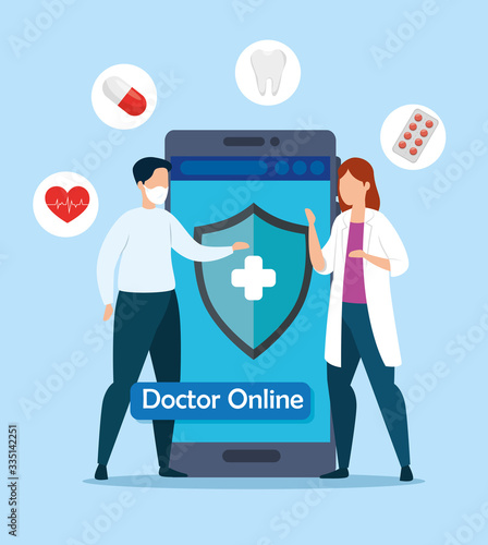 doctor online technology with smartphone and icons vector illustration design
