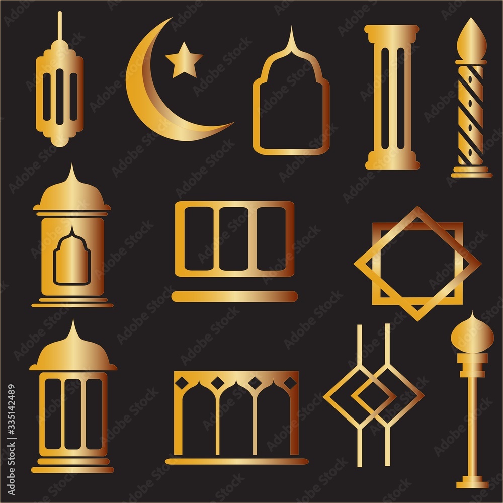 Gold Islamic Decorative Ornaments and Elements Gold Islamic Decorative Ornaments and Elements
