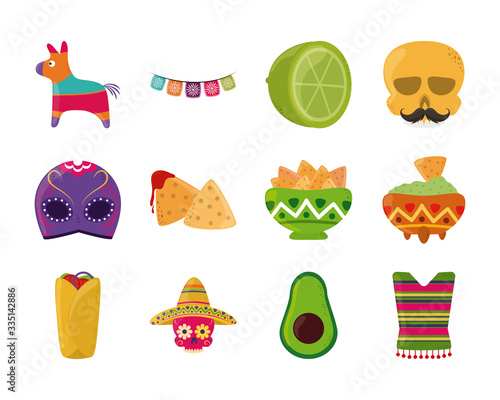 cinco de mayo mexican celebration festive party national icons set flat style icon