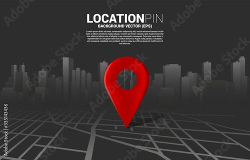 3D location pin marker on city road map. Concept for GPS navigation system infographic