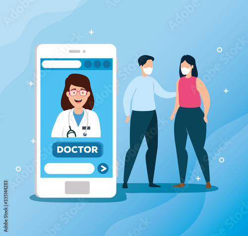 doctor online technology with people sick vector illustration design