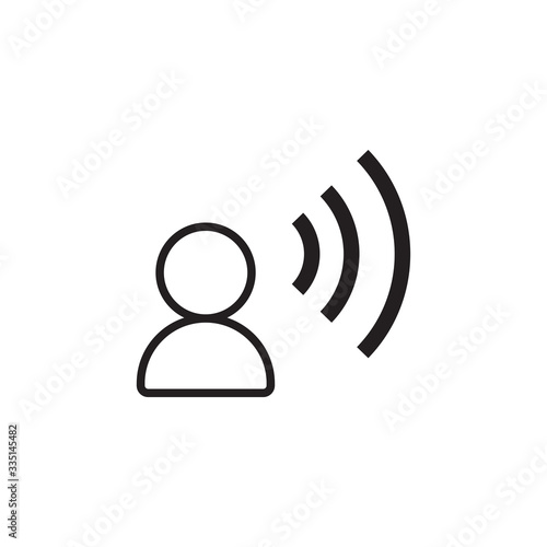 Talk vector icon sign symbol. Talking icon. Voice command with sound waves icon vector. Speech man icon. Speak vector