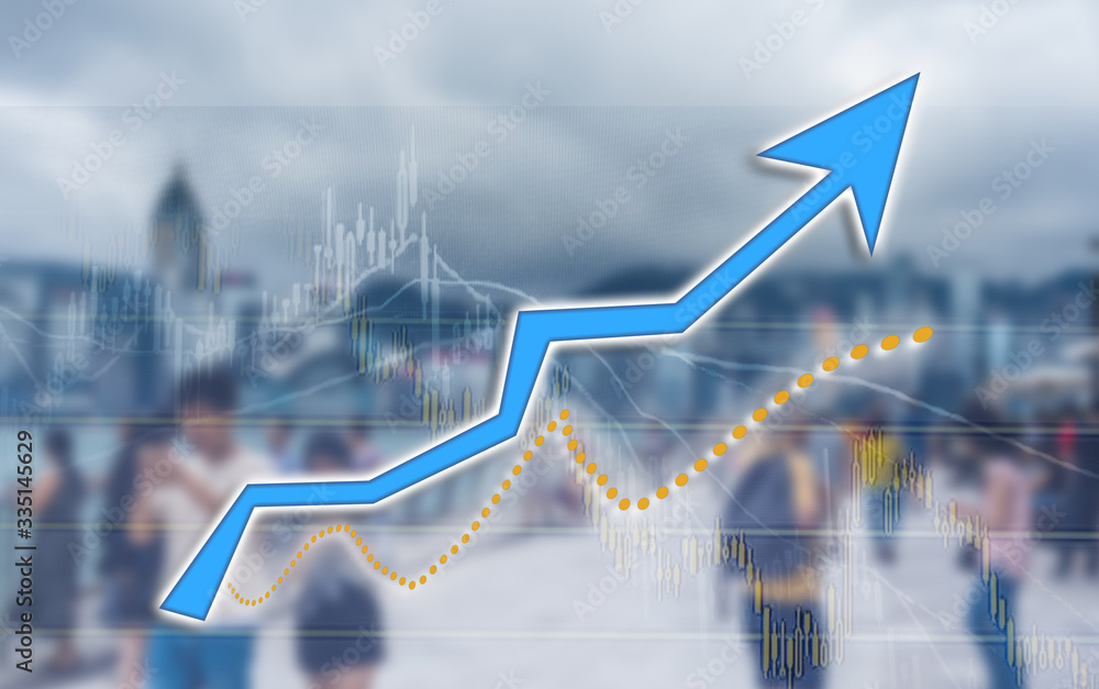 Fototapeta premium Double exposure of stocks market chart; concept for hong kong stock market or business or labor
