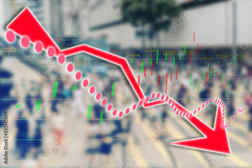 Double exposure of stocks market chart; concept for hong kong stock market or business or labor